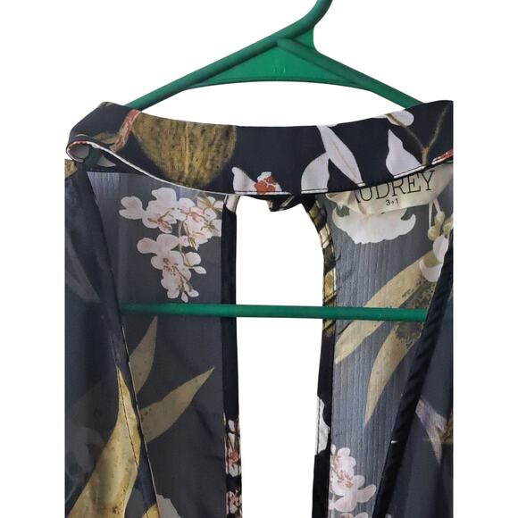 Audrey 3+1 Black Floral Sheer Sleeveless Top - Size Small - Picture 5 of 6